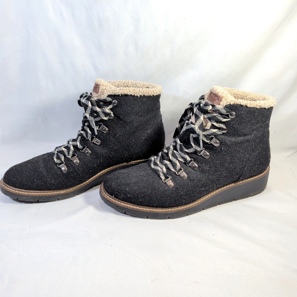 Dr. Scholls Black Ankle Boots; Felt Sherpa Lined Hiking Style